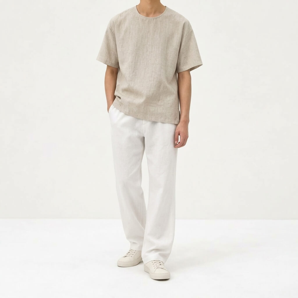 100% Hemp Handmade Men's Woven Tee - Natural Hemp