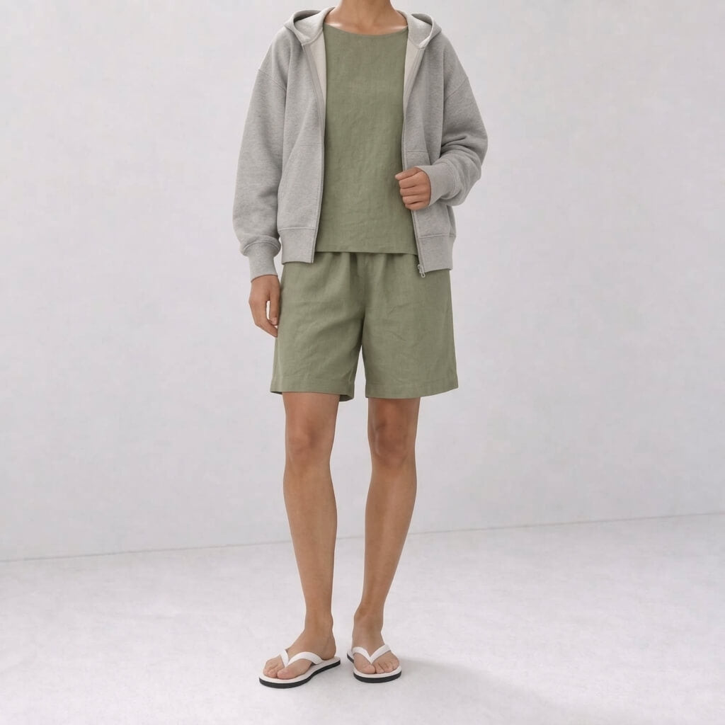 100% Hemp Handmade Top & Shorts Set - Sage