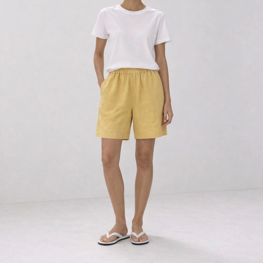 100% Hemp Handmade Top & Shorts Set - Lemon