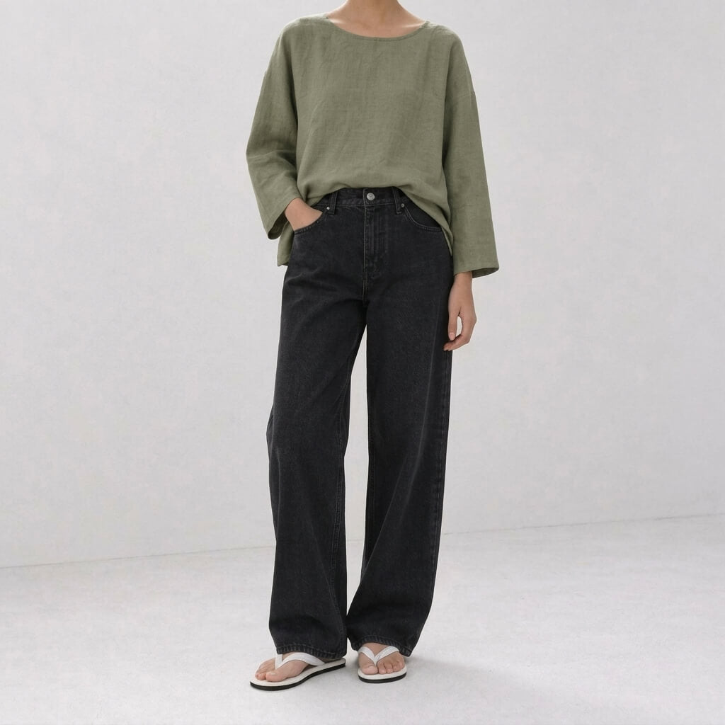 100% Hemp Handmade Long-Sleeve Top & Pants Set - Sage
