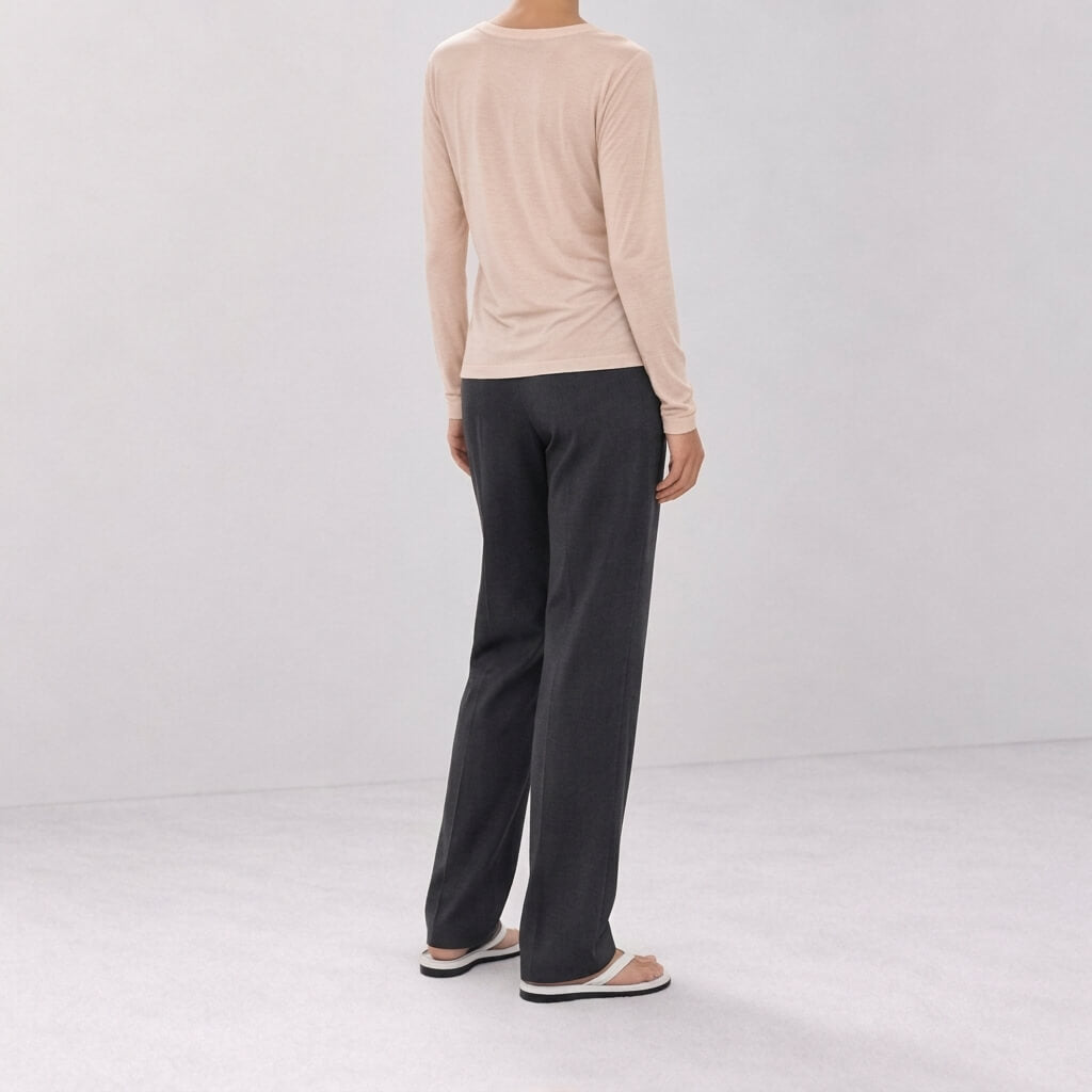 Silk-Blend Knit Long Sleeve Crew Neck Top - Blush Pink