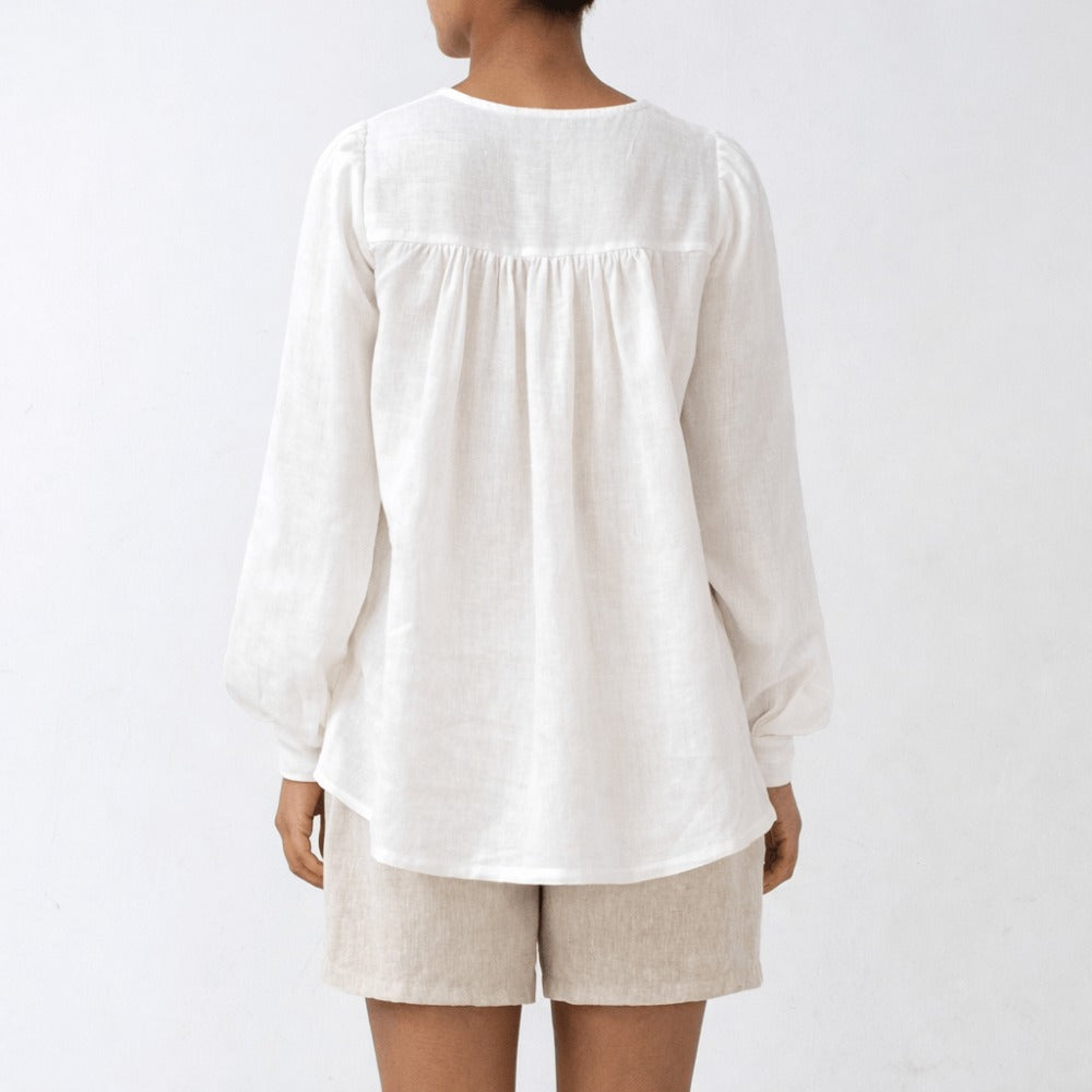 100% Hemp Handmade Puff Sleeves Blouse