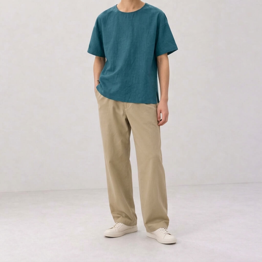 100% Hemp Handmade Men's Woven Tee - Bondi Blue