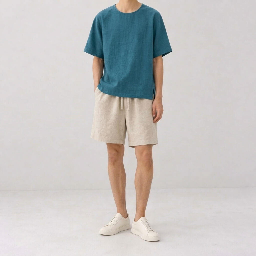 100% Hemp Handmade Men's Woven Tee - Bondi Blue