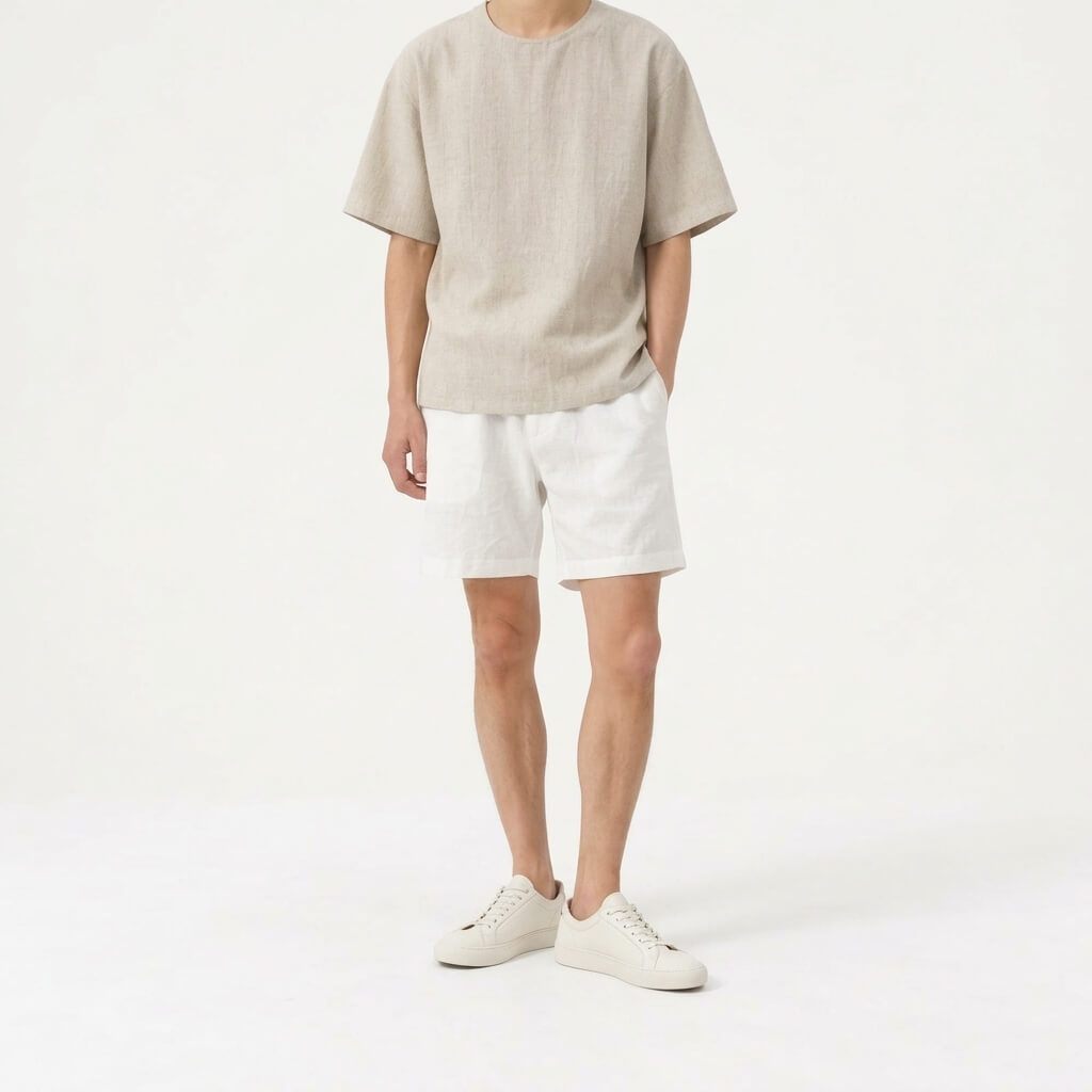100% Hemp Handmade Men's Woven Tee - Natural Hemp