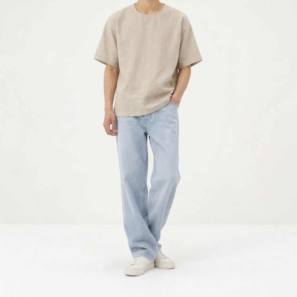 100% Hemp Handmade Men's Woven Tee - Natural Hemp