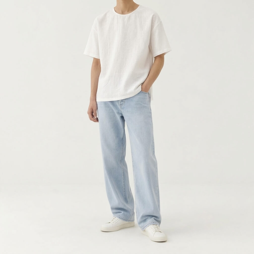 100% Hemp Handmade Men's Woven Tee - White