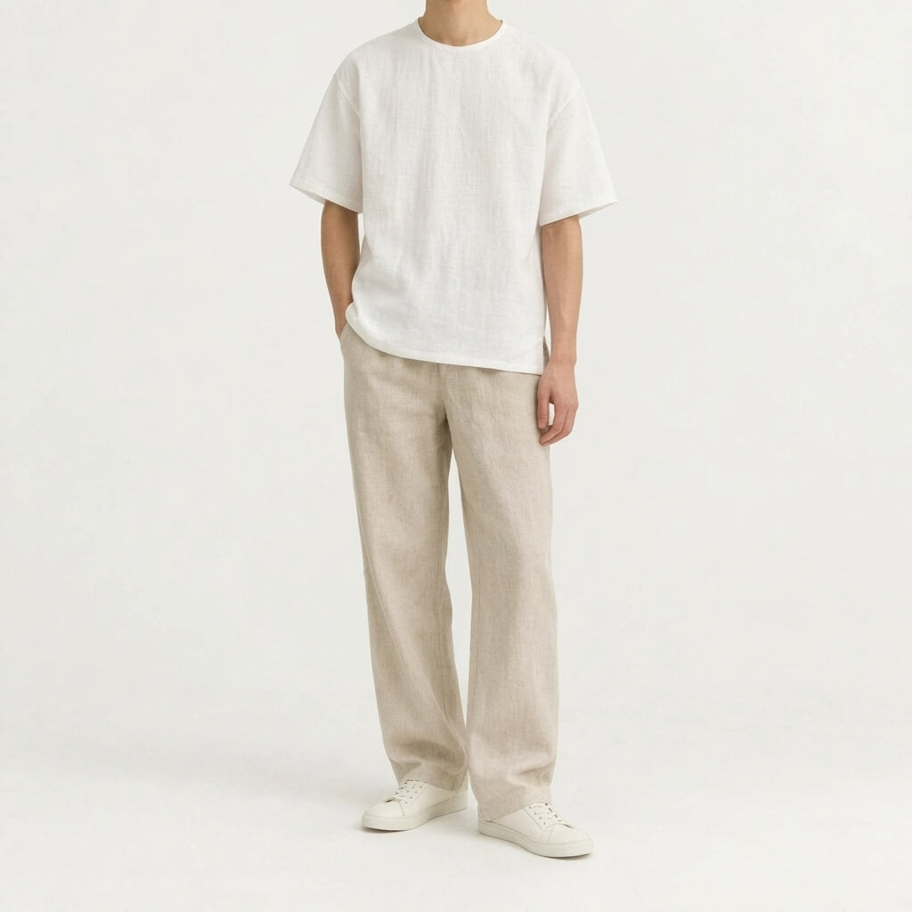 100% Hemp Handmade Men's Woven Tee - White