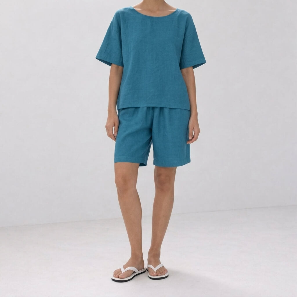 100% Hemp Handmade Top & Shorts Set - Bondi Blue
