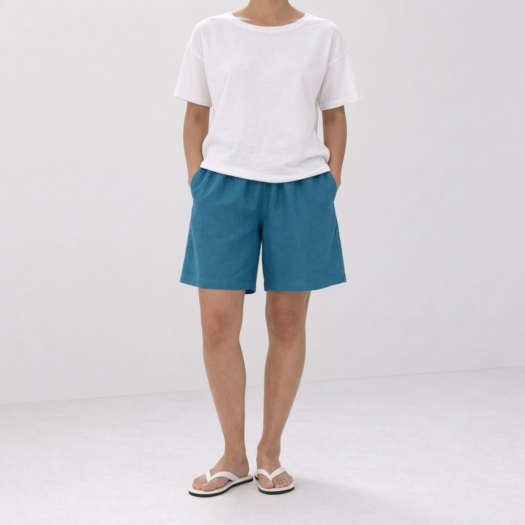 100% Hemp Handmade Top & Shorts Set - Bondi Blue