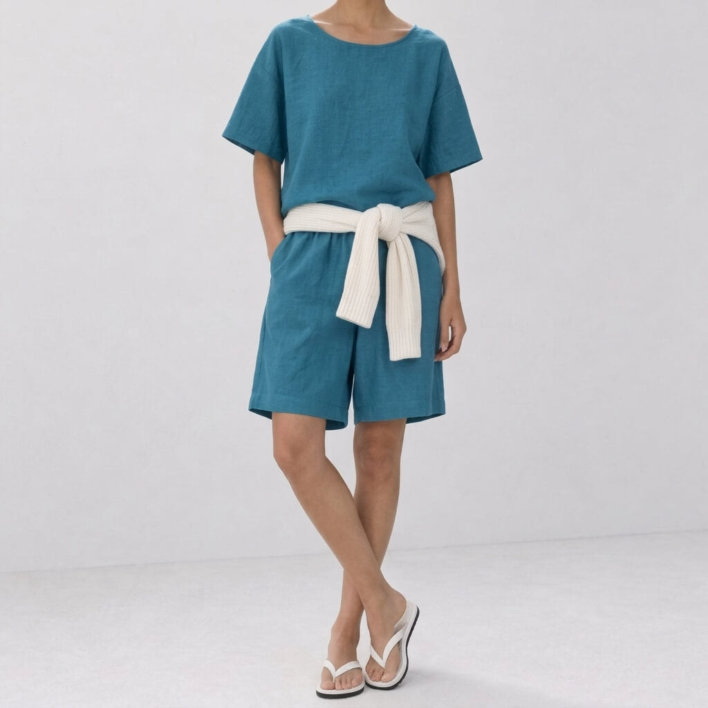 100% Hemp Handmade Top & Shorts Set - Bondi Blue