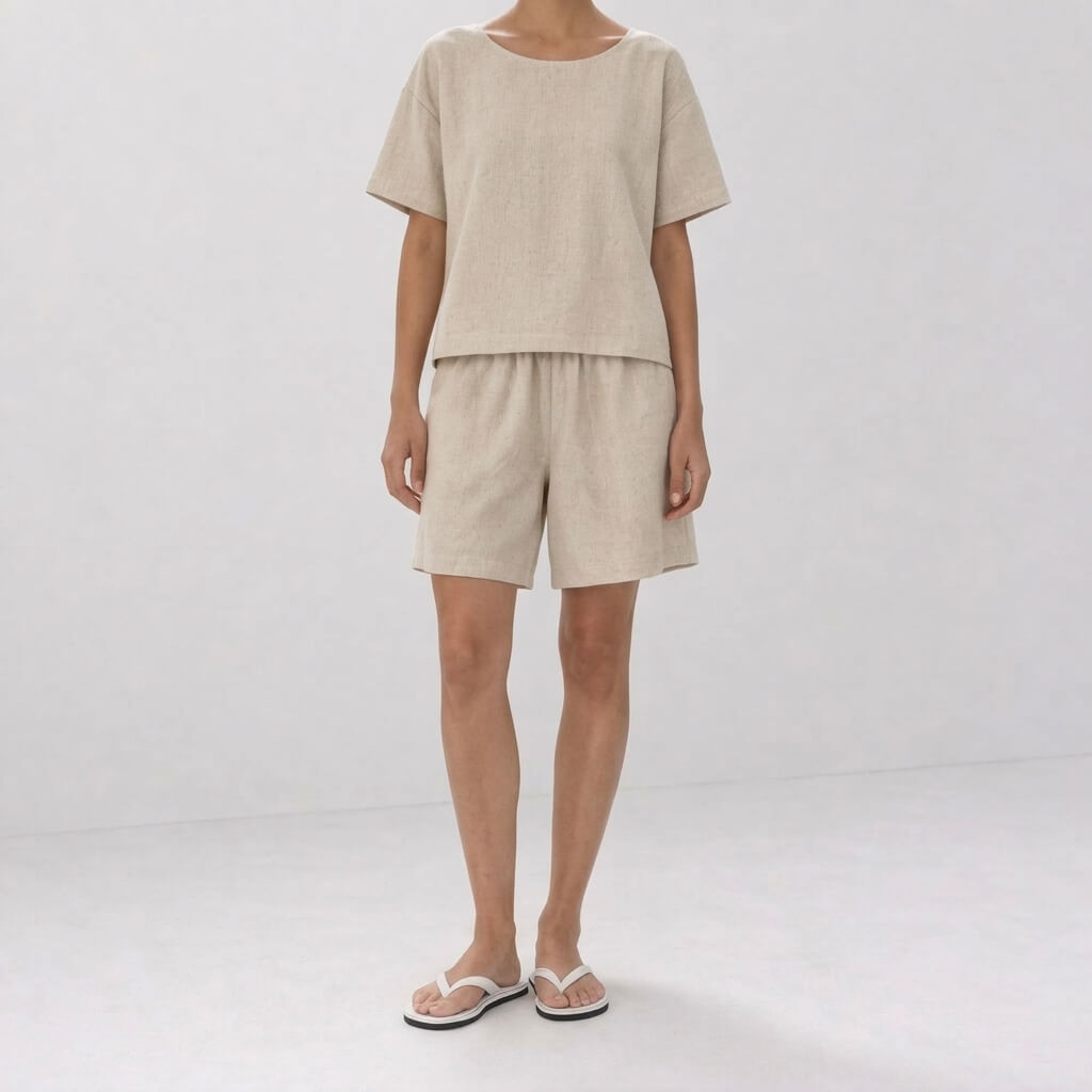 100% Hemp Handmade Top & Shorts Set - Natural Hemp