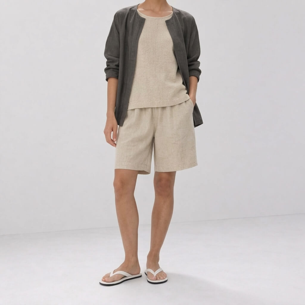 100% Hemp Handmade Top & Shorts Set - Natural Hemp