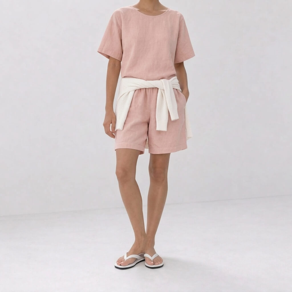 100% Hemp Handmade Top & Shorts Set - Pink