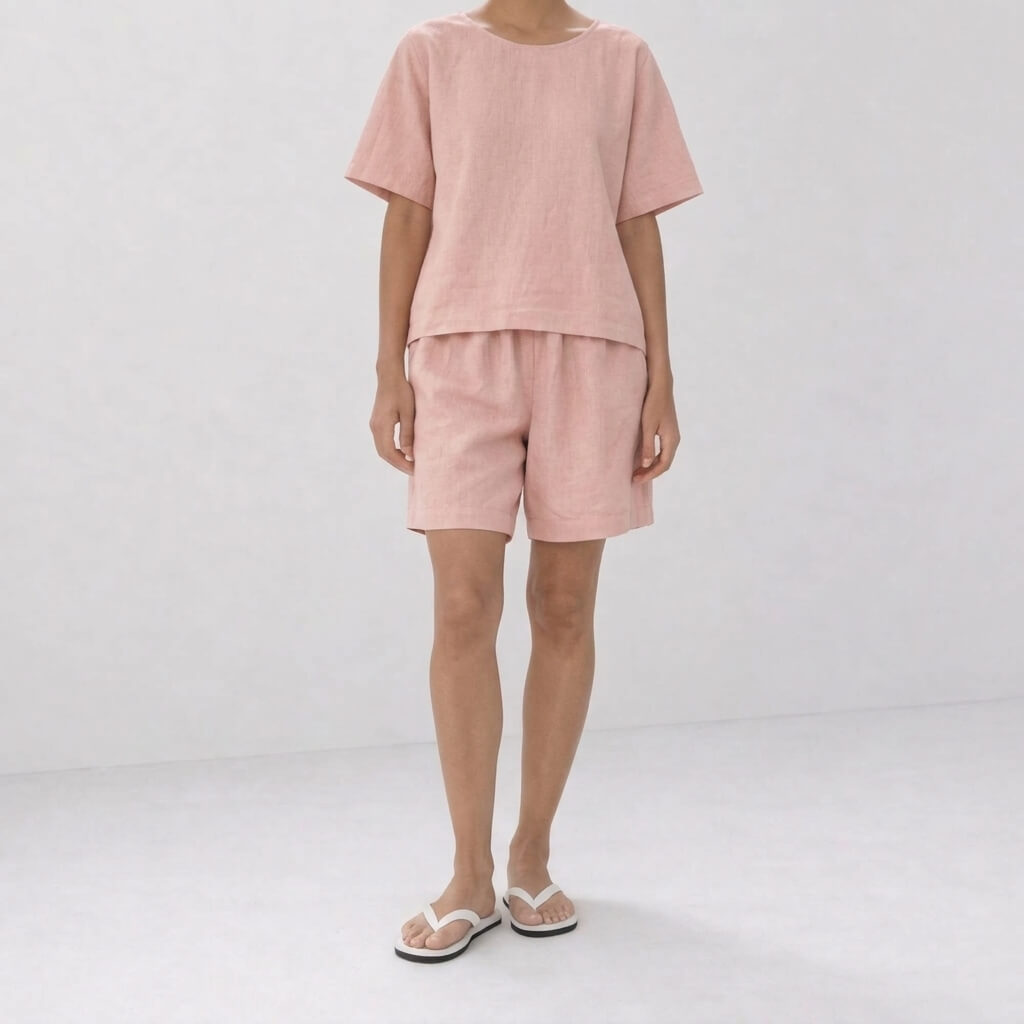 100% Hemp Handmade Top & Shorts Set - Pink