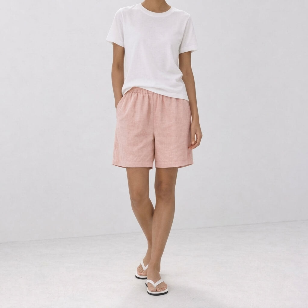 100% Hemp Handmade Top & Shorts Set - Pink