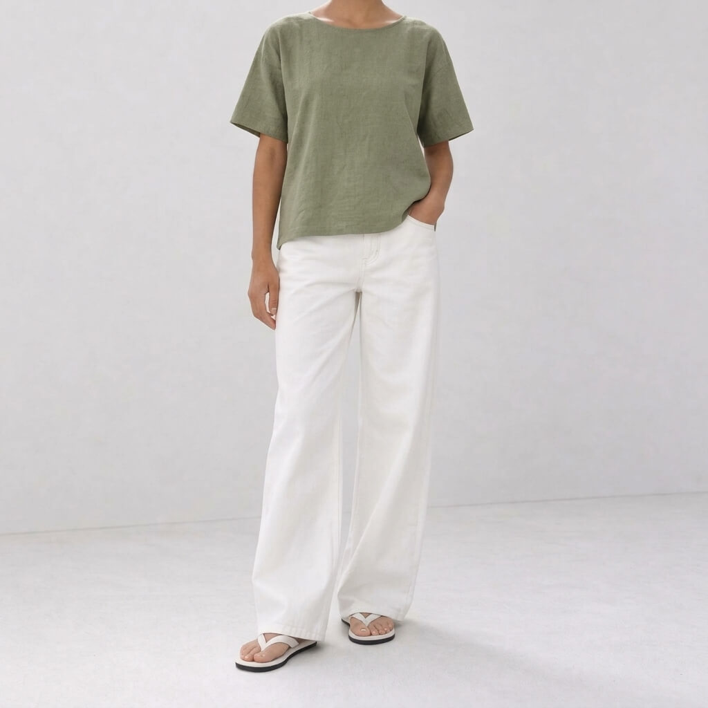 100% Hemp Handmade Top & Shorts Set - Sage