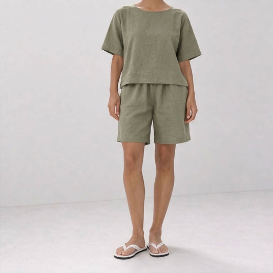 100% Hemp Handmade Top & Shorts Set - Sage