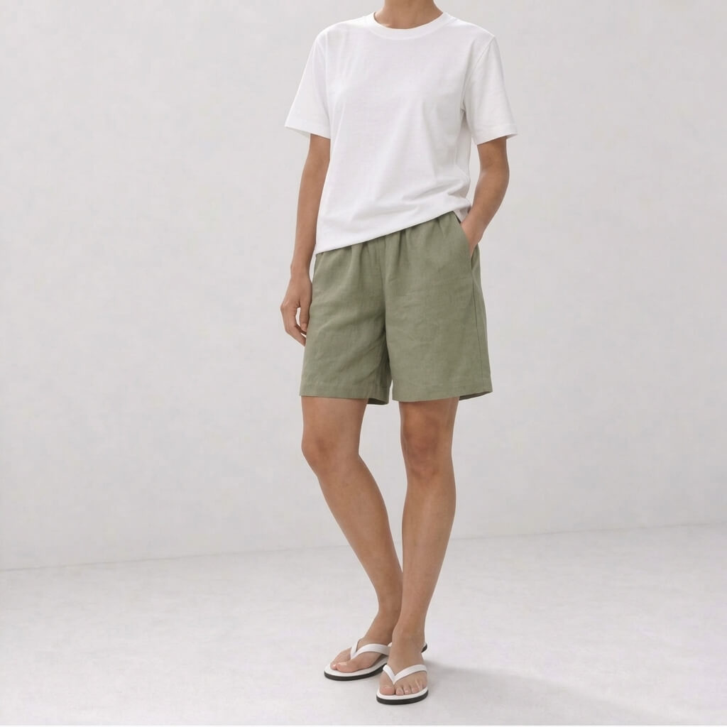 100% Hemp Handmade Top & Shorts Set - Sage