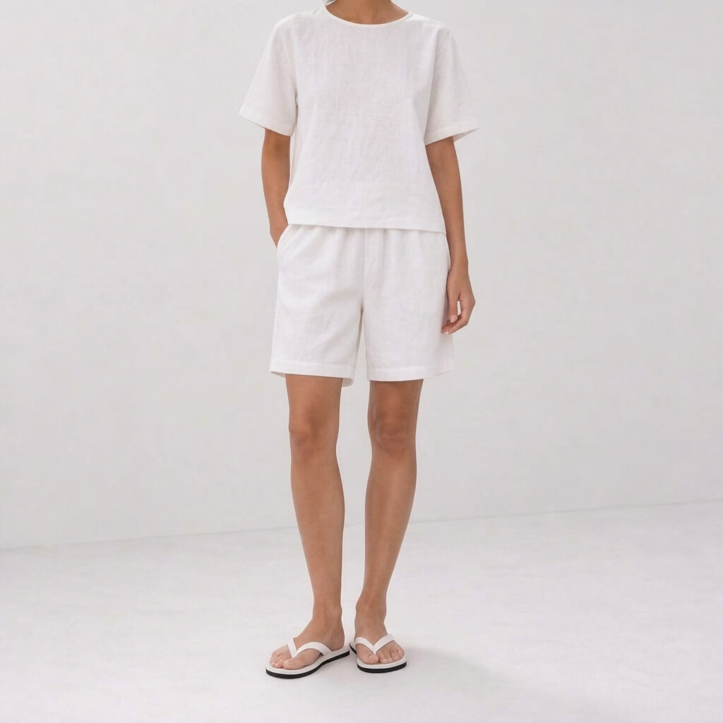 100% Hemp Handmade Top & Shorts Set - White