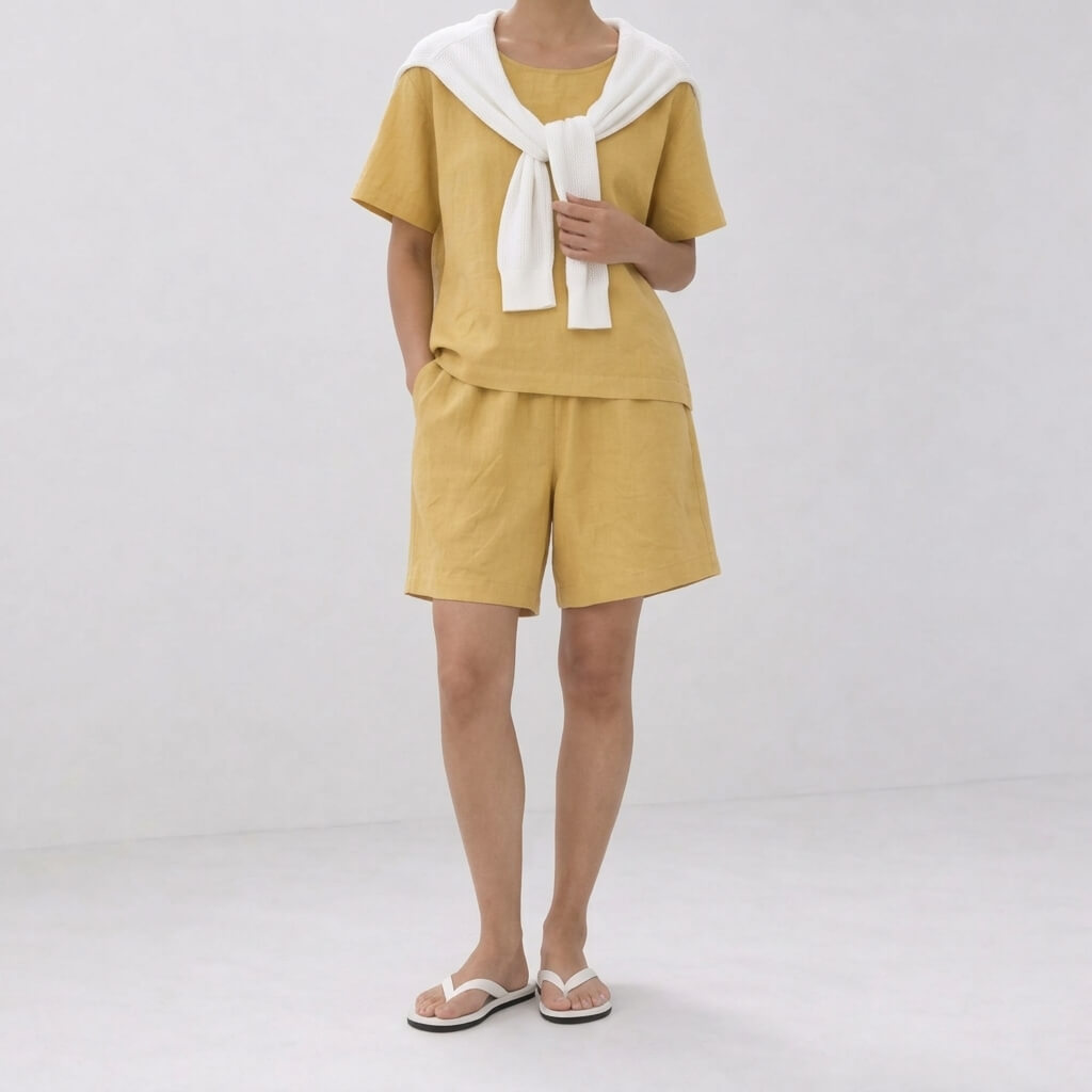 100% Hemp Handmade Top & Shorts Set - Lemon