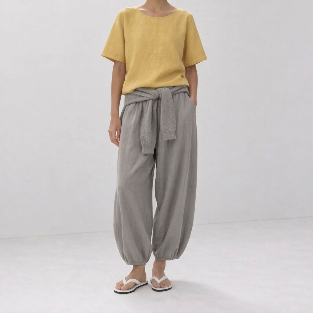 100% Hemp Handmade Top & Shorts Set - Lemon