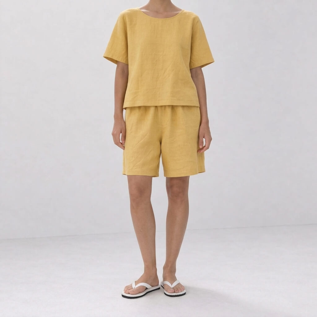 100% Hemp Handmade Top & Shorts Set - Lemon