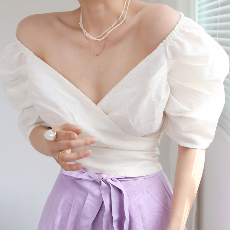 100% Hemp Puff Sleeves Crop Top|Handmade&Sustainable Hemp Clothing