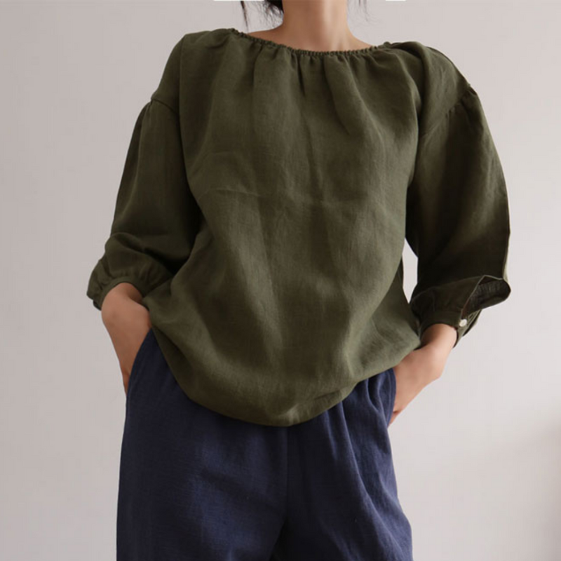 100% Hemp Shirred Collar Blouse| Handmade&Eco-Friendly Hemp Clothing