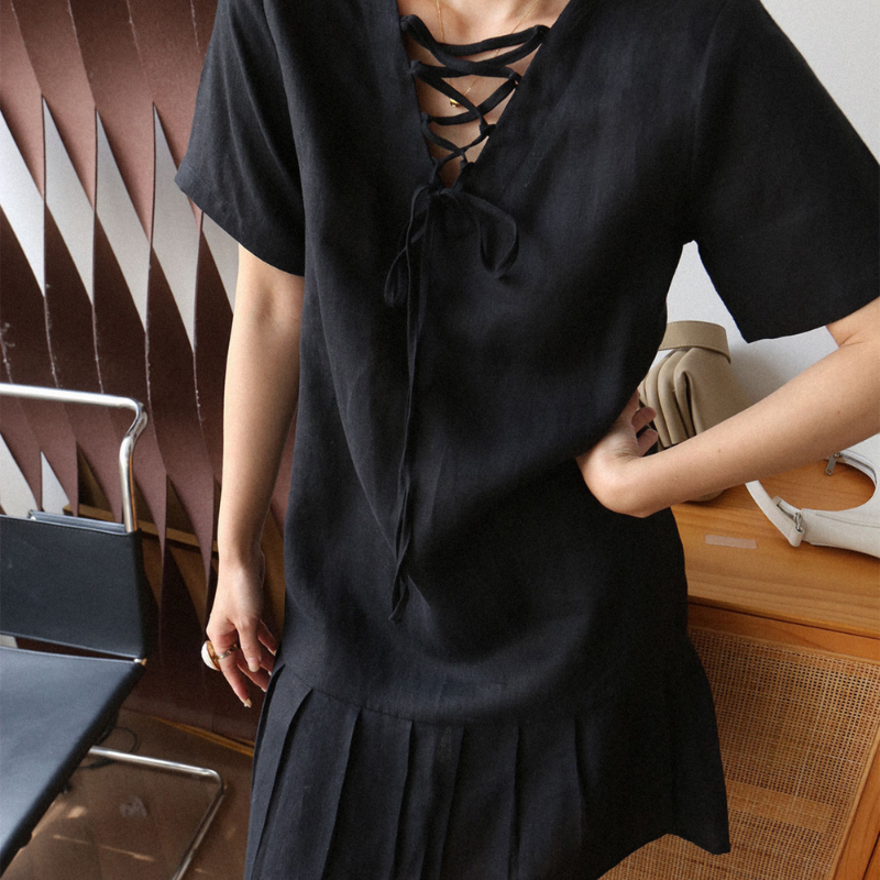 100% Hemp Tie Front Dress|Handmade&Sustainable Hemp Clothing