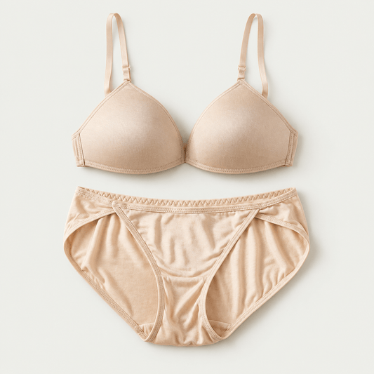100% Silk Wired-Free Bra & Panty Set - Nude