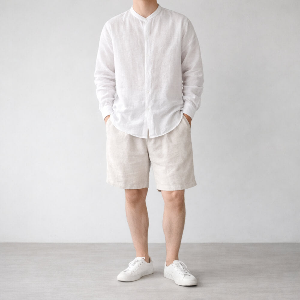 100% Hemp Handmade Mens Collarless Shirt