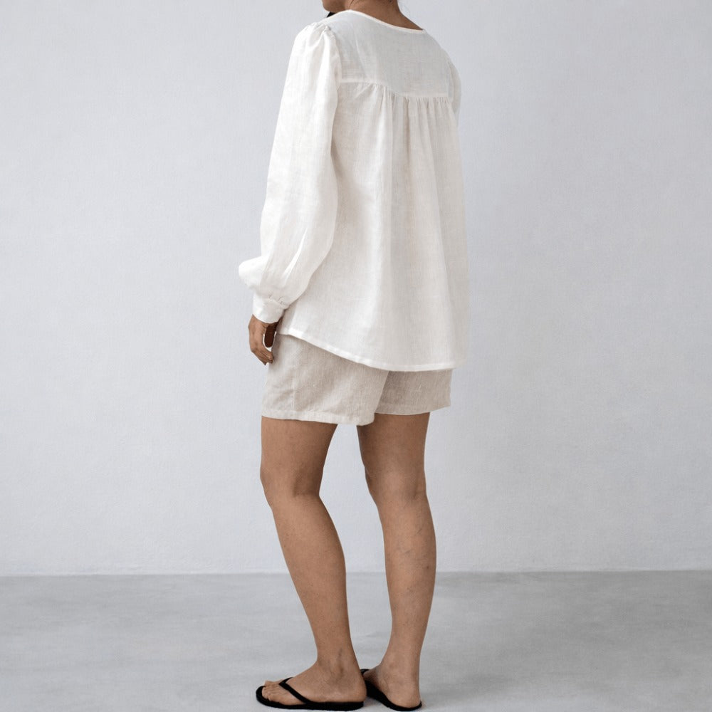 100% Hemp Handmade Puff Sleeves Blouse