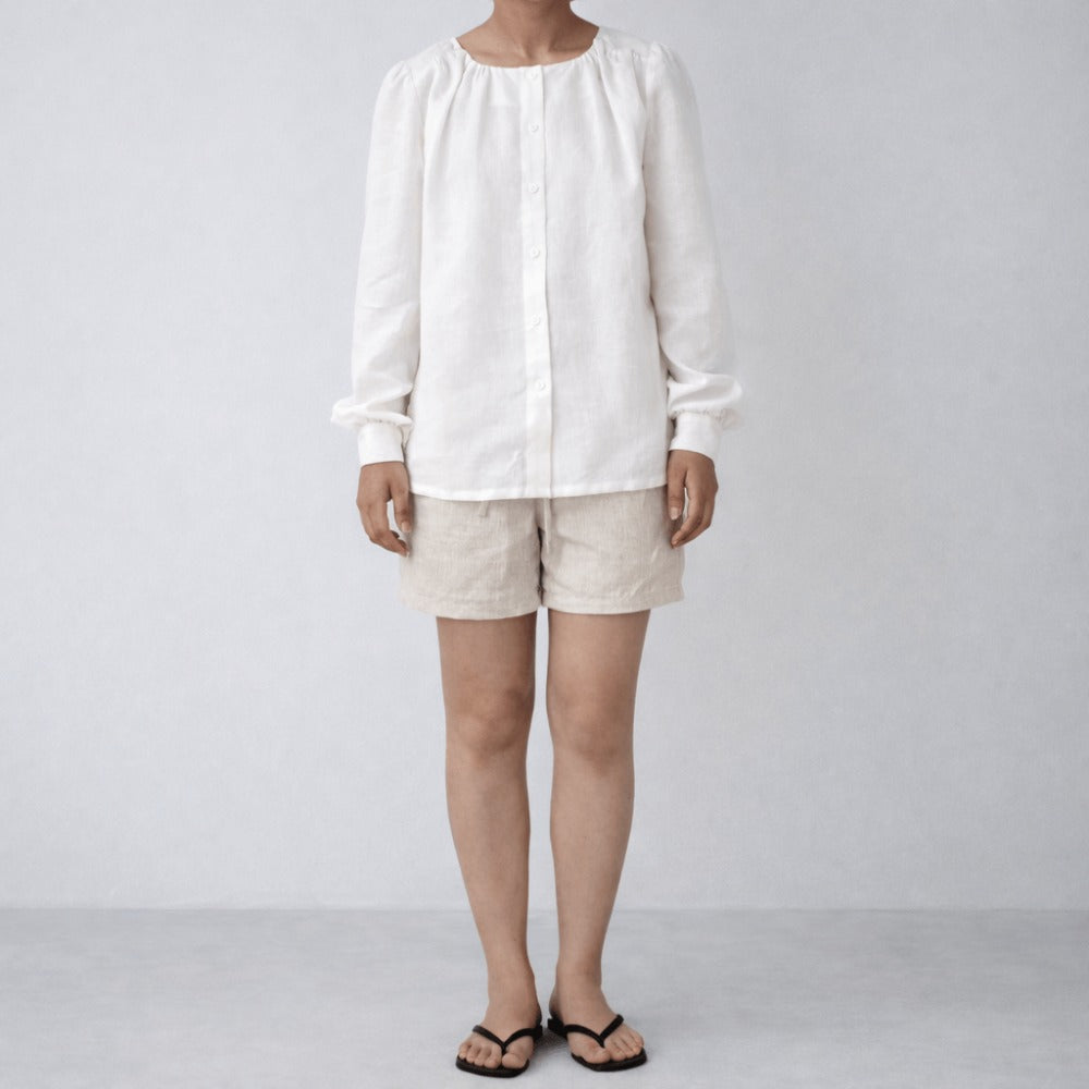 100% Hemp Handmade Puff Sleeves Blouse