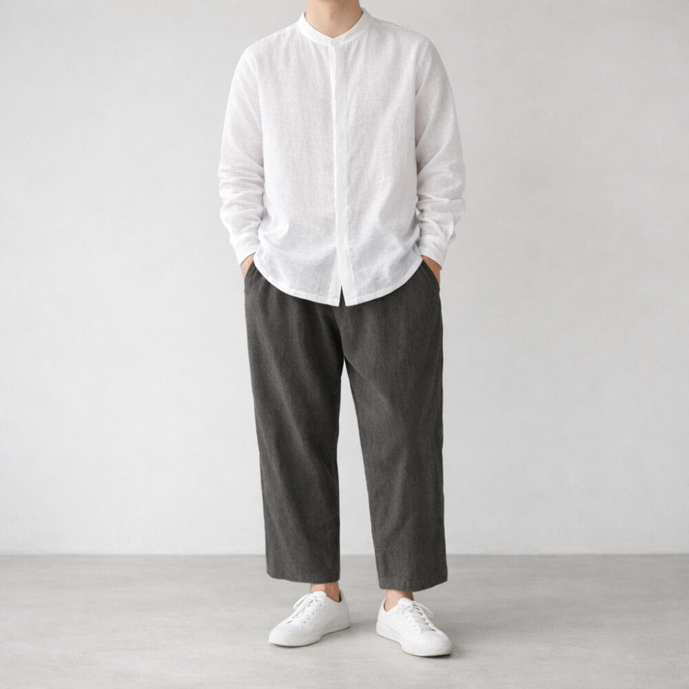100% Hemp Handmade Mens Collarless Shirt