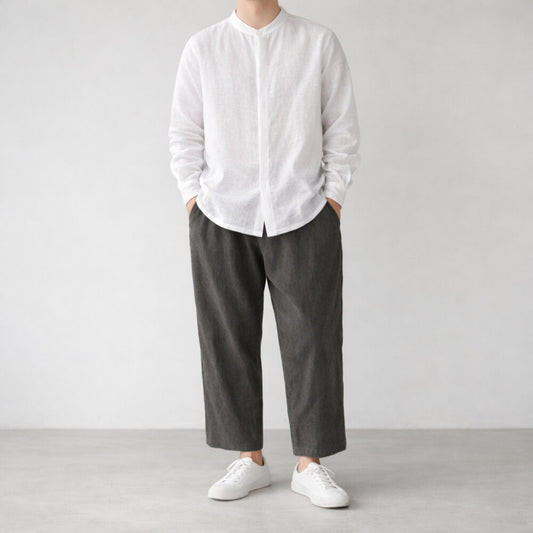 100% Hemp Handmade Mens Collarless Shirt