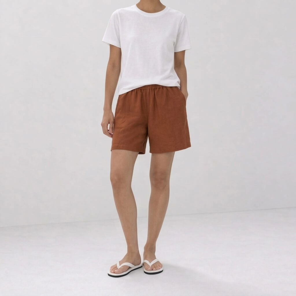 100% Hemp Handmade Top & Shorts Set - Persimmon