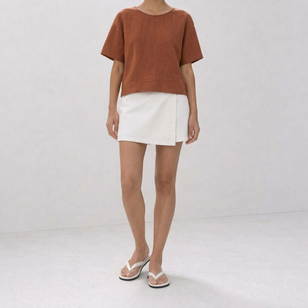 100% Hemp Handmade Top & Shorts Set - Persimmon