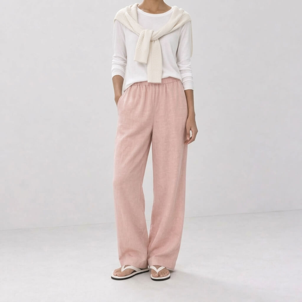 100% Hemp Handmade Long-Sleeve Top & Pants Set - Pink