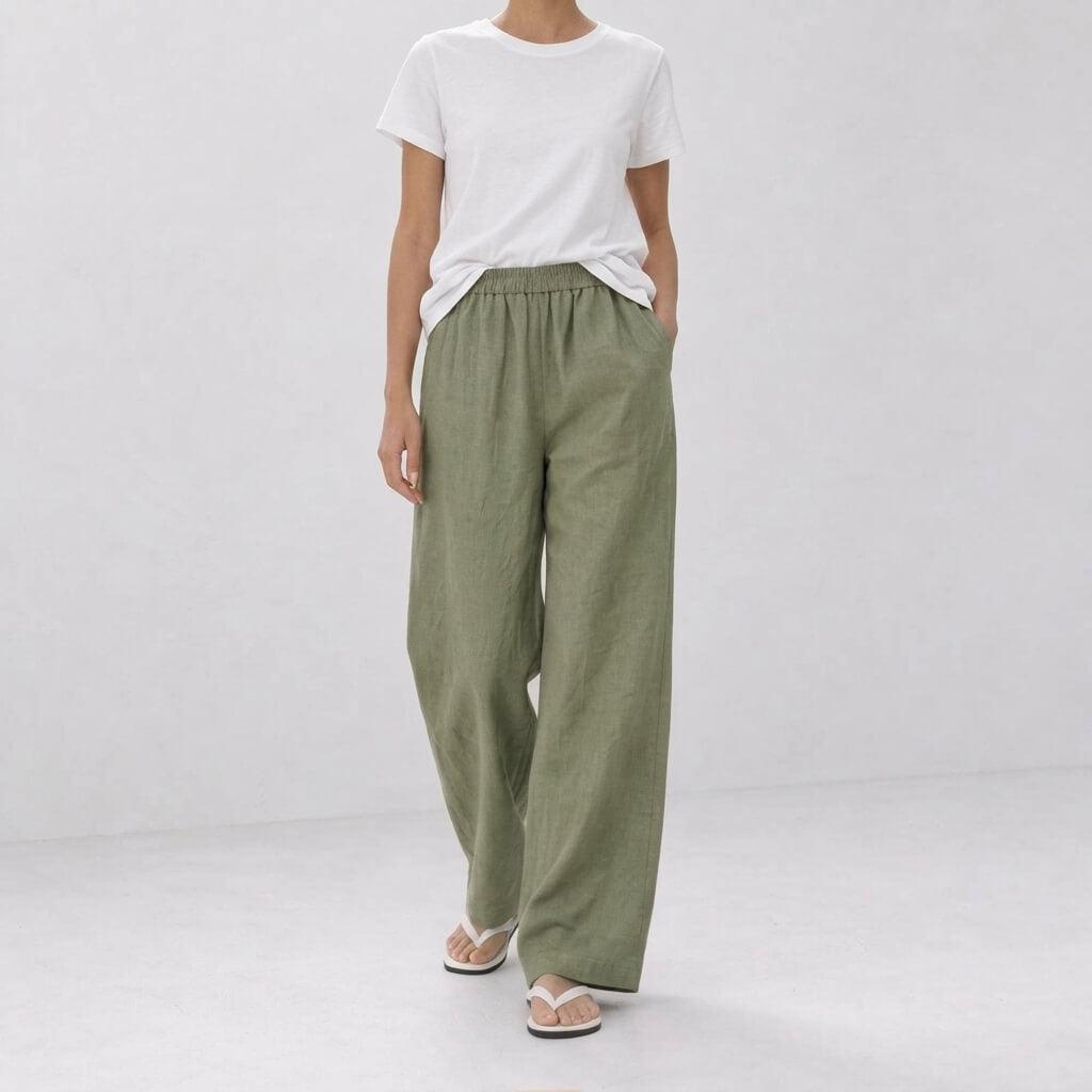 100% Hemp Handmade Long-Sleeve Top & Pants Set - Sage