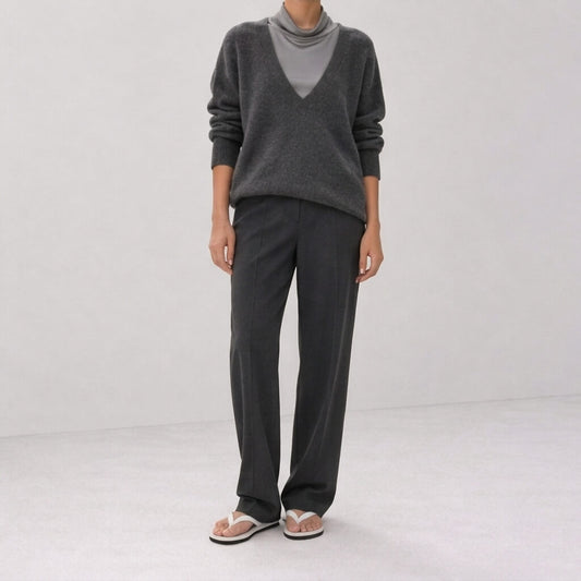 Silk-Blend Short Sleeve Cowl Neck Top - Charcoal