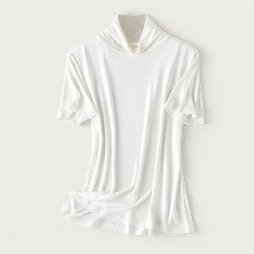 Silk-Blend Short Sleeve Cowl Neck Top - Ivory