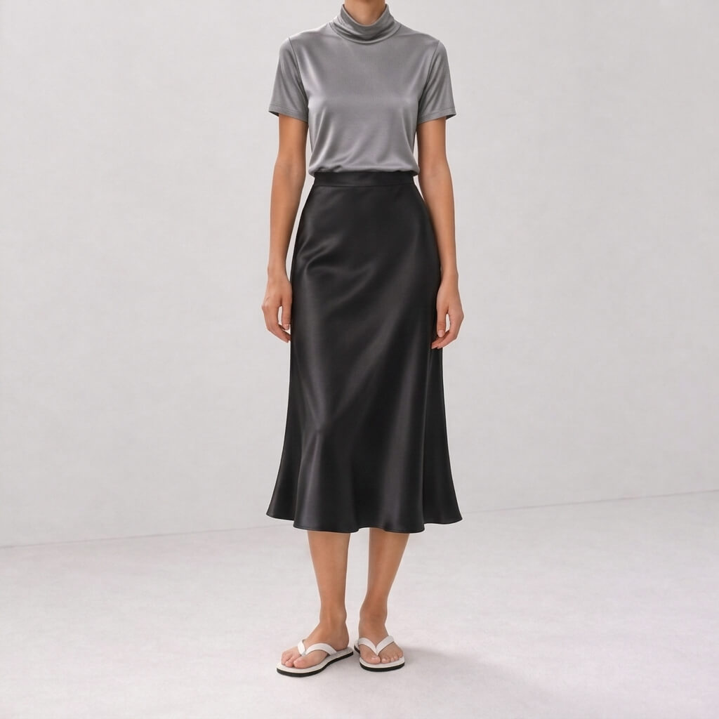 Silk-Blend Short Sleeve Cowl Neck Top - Charcoal