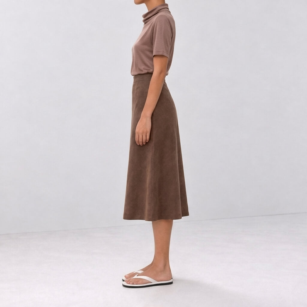 Silk-Blend Short Sleeve Cowl Neck Top - Mocha