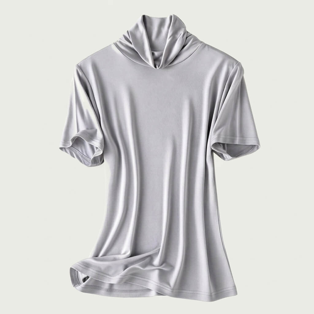 Silk-Blend Short Sleeve Cowl Neck Top - Silver Grey