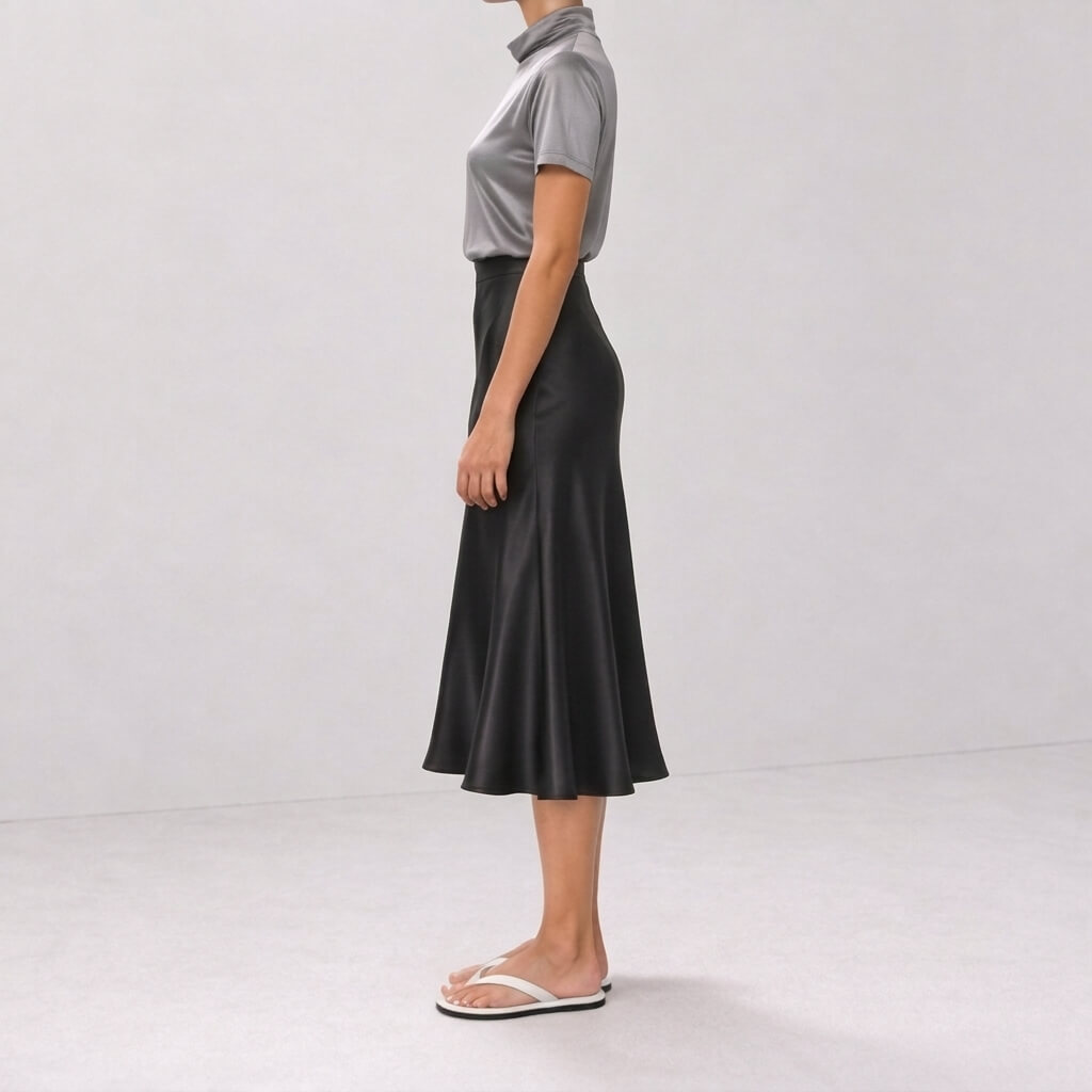 Silk-Blend Short Sleeve Cowl Neck Top - Charcoal