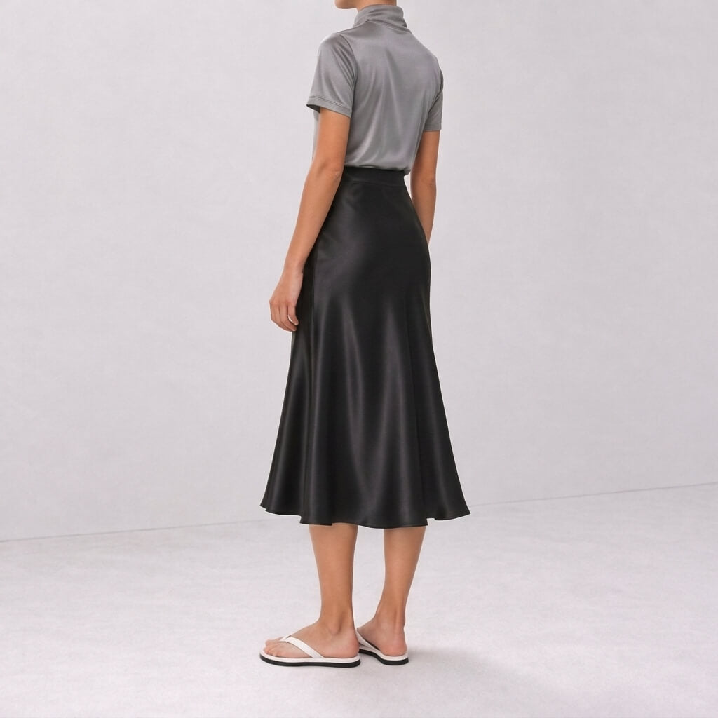 Silk-Blend Short Sleeve Cowl Neck Top - Charcoal