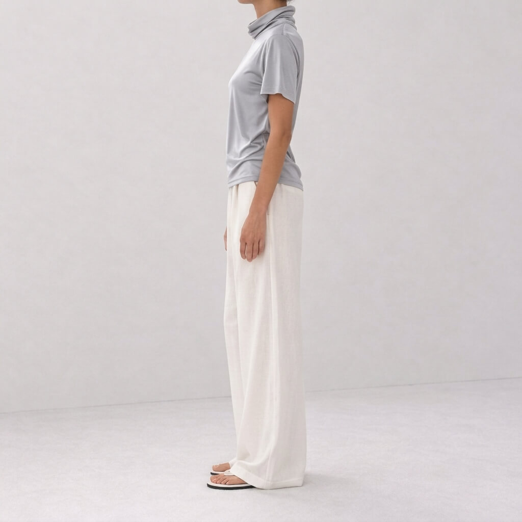Silk-Blend Short Sleeve Cowl Neck Top - Silver Grey