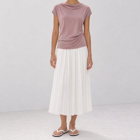 Silk Knit Draped Mock Neck Top - Blush Rose