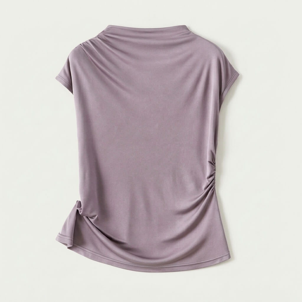 Silk Knit Draped Mock Neck Top - Dusty Lavender